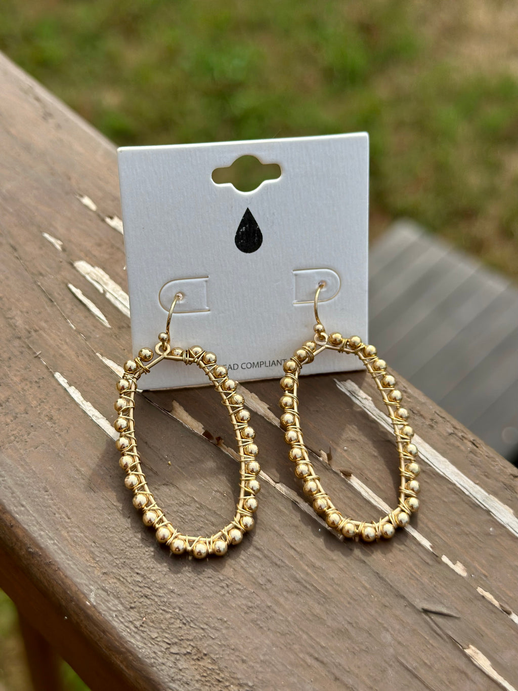Metal Hexagon Gold Bead Earrings