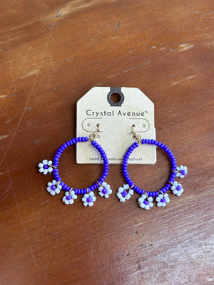 Flower Seed Bead Hoop Earrings