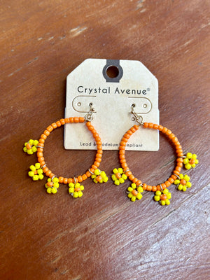 Flower Seed Bead Hoop Earrings