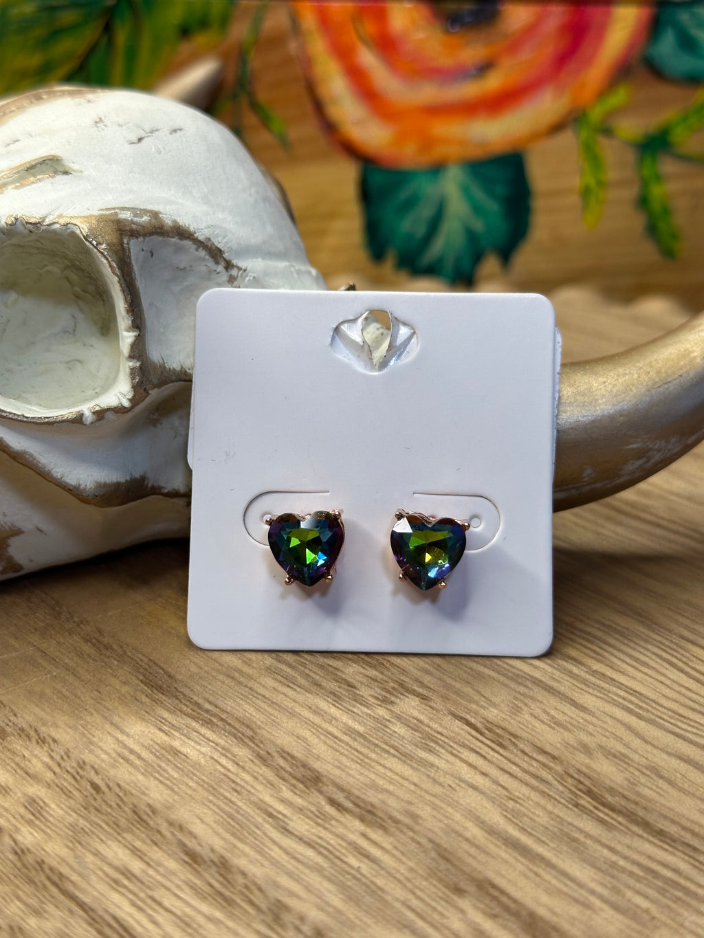 Green Iridescent Heart Earrings