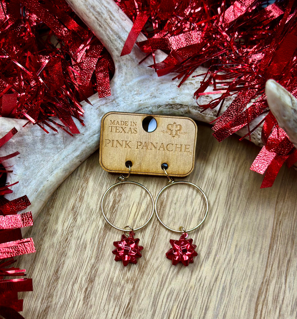 Christmas Bow Hoop Earrings