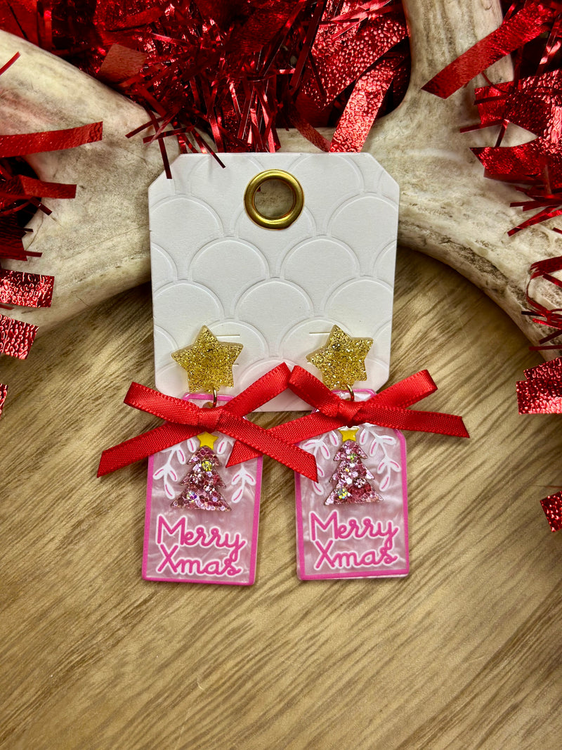 Pink Christmas Earrings