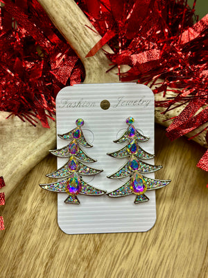 Rhinestone Christmas Tree Earrings