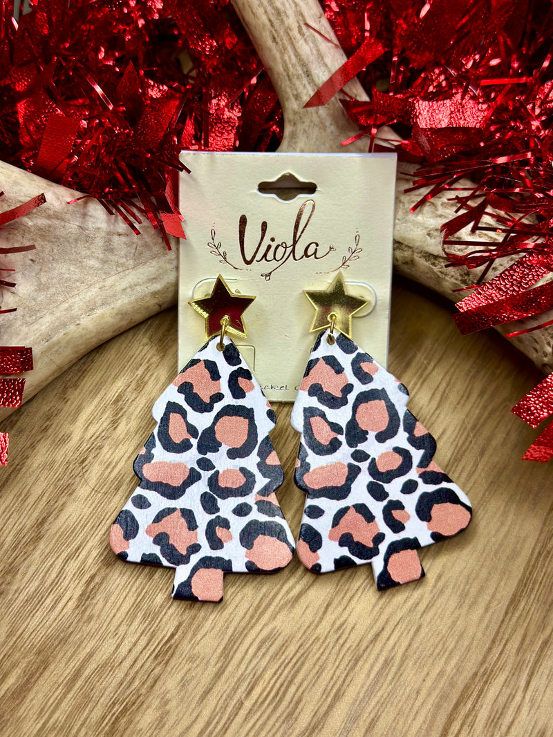 Leopard Christmas Tree Earrings